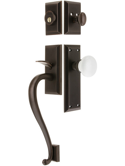 Fifth Avenue Entry Lock Set in Oil-Rubbed Bronze Finish with Hyde Park Knob and